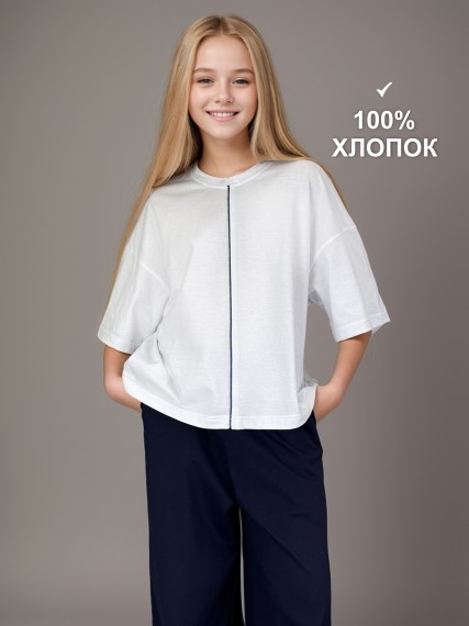 Школьная футболка с кантом белая 